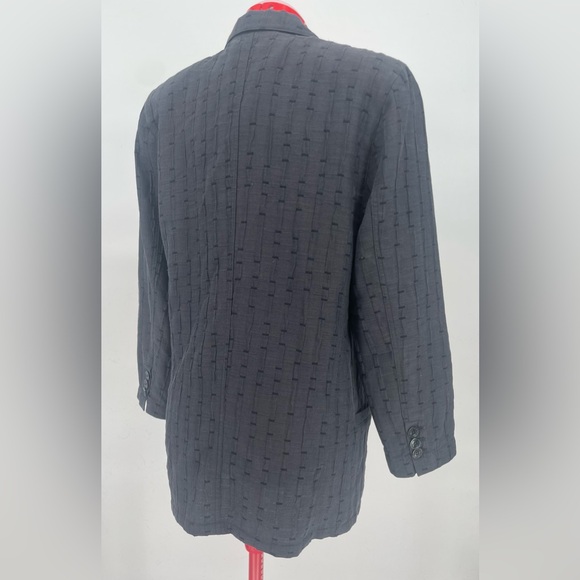 1980s VTG Escada Designer Dark Gray Textured Print Blazer - Picture 5 of 11